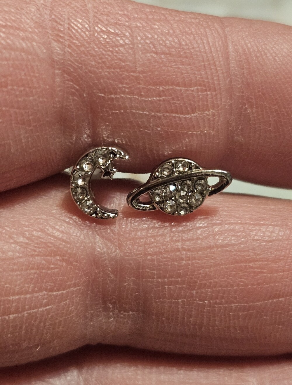Sterling Silver Plated Moon & Planet Earring Studs